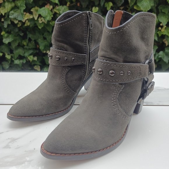 Coach Suede 3.5" Block Heel Harness Bootie In Grey Women's Size 7.5 - Picture 4 of 10